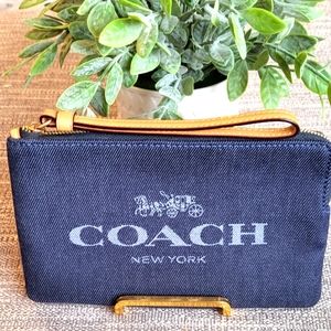 Coach Large Denim Corner Zip Wristlet w/ Coach Logo, Horse & Carriage On…